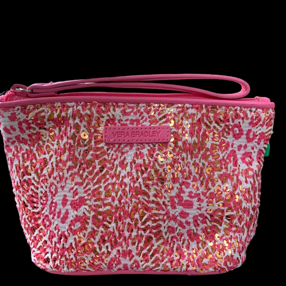 Wristlet - Vera Bradley Pink & White Lace with Gold Sequins NWOT